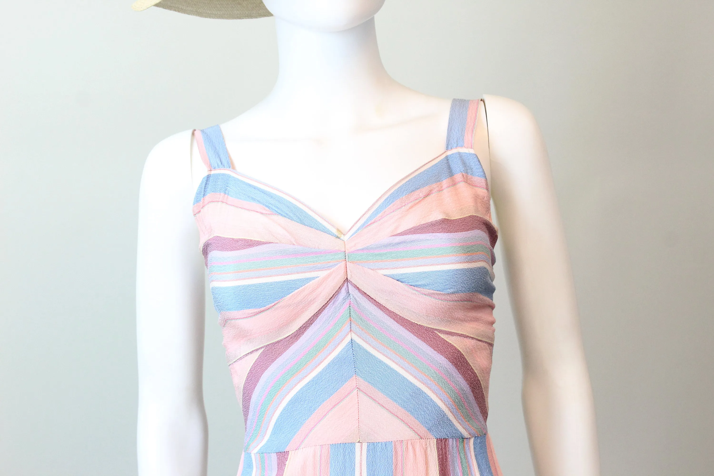 1940s MITERED STRIPES summer dress gown xxs  | new spring summer