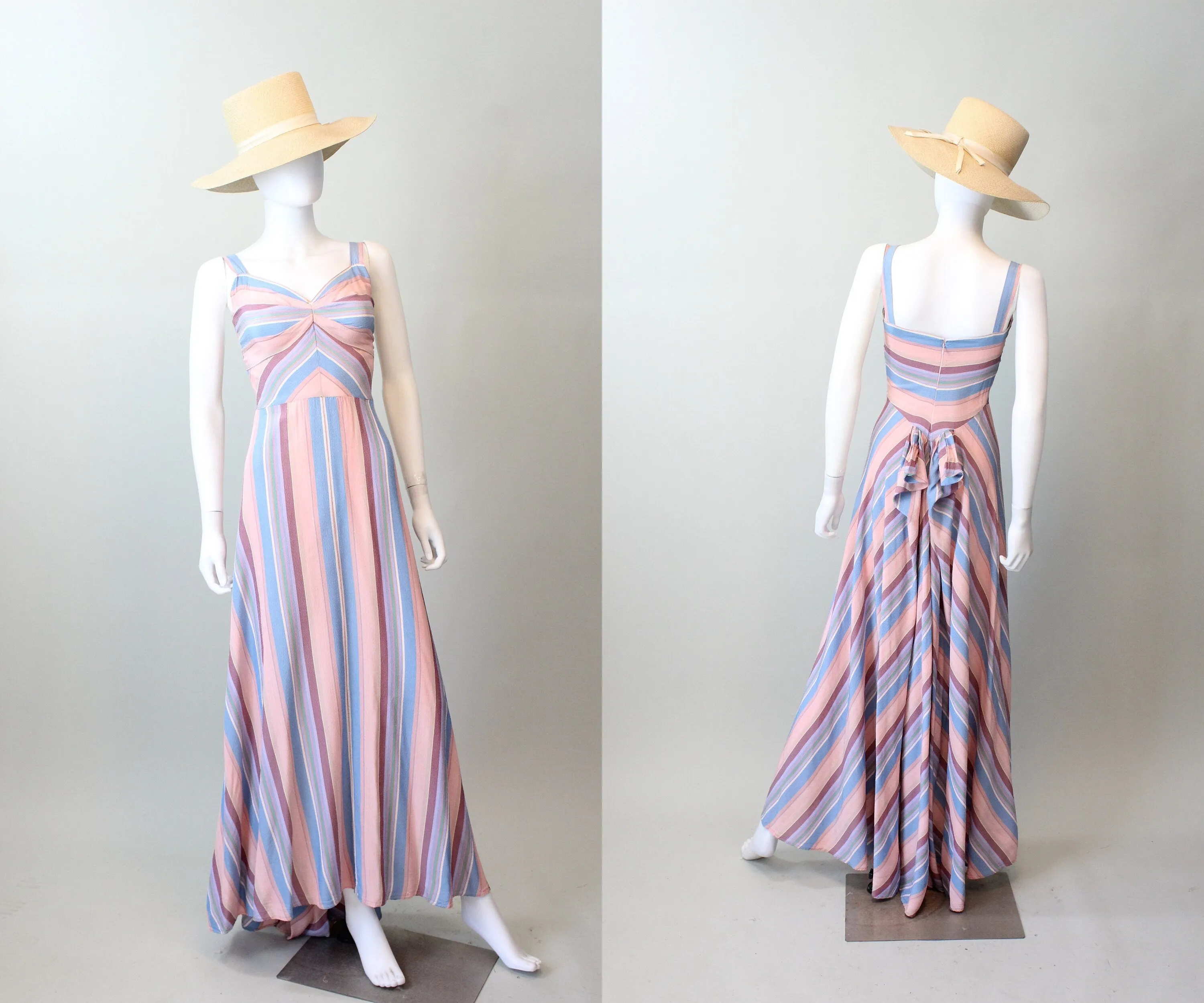 1940s MITERED STRIPES summer dress gown xxs  | new spring summer