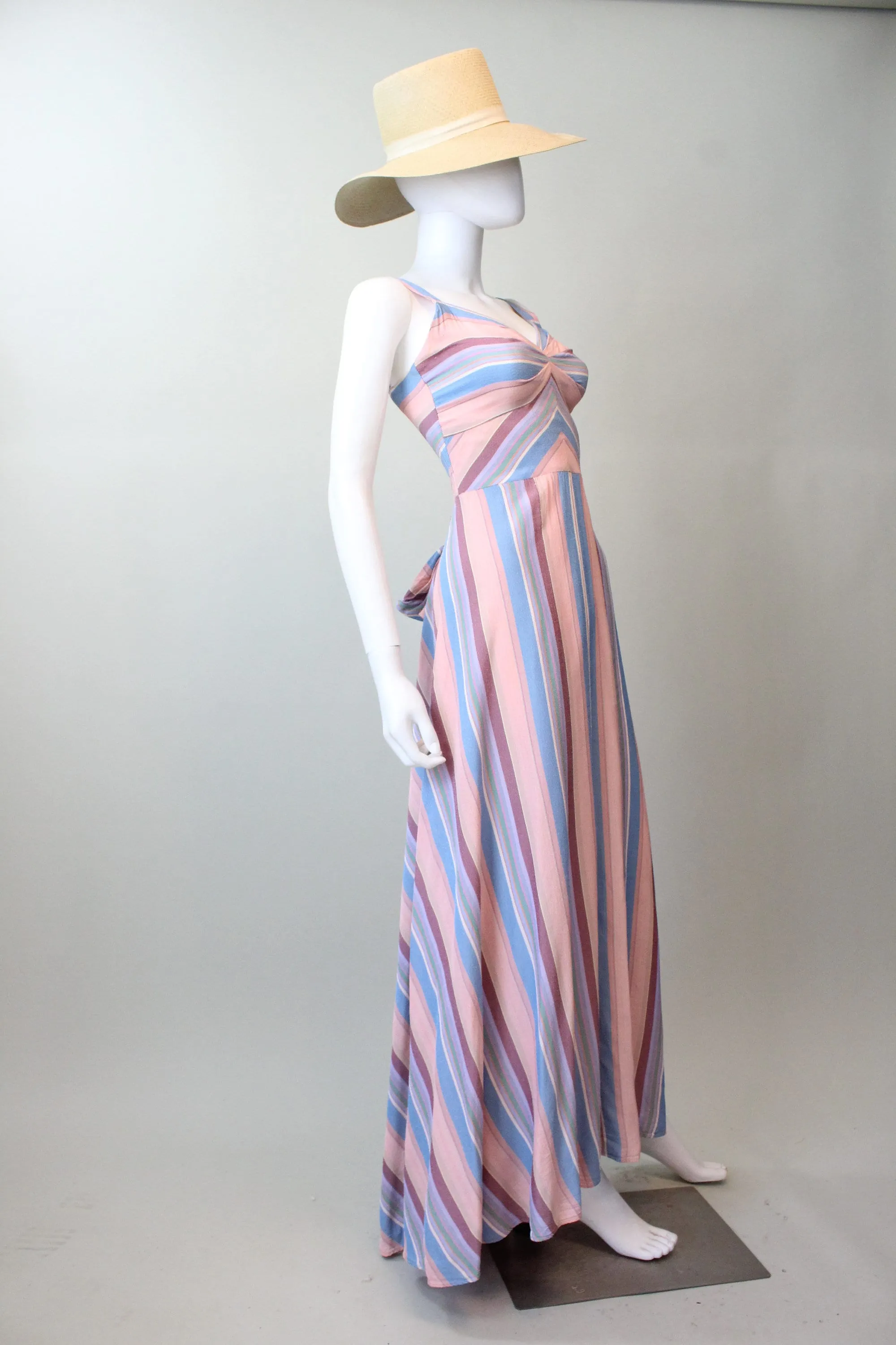 1940s MITERED STRIPES summer dress gown xxs  | new spring summer