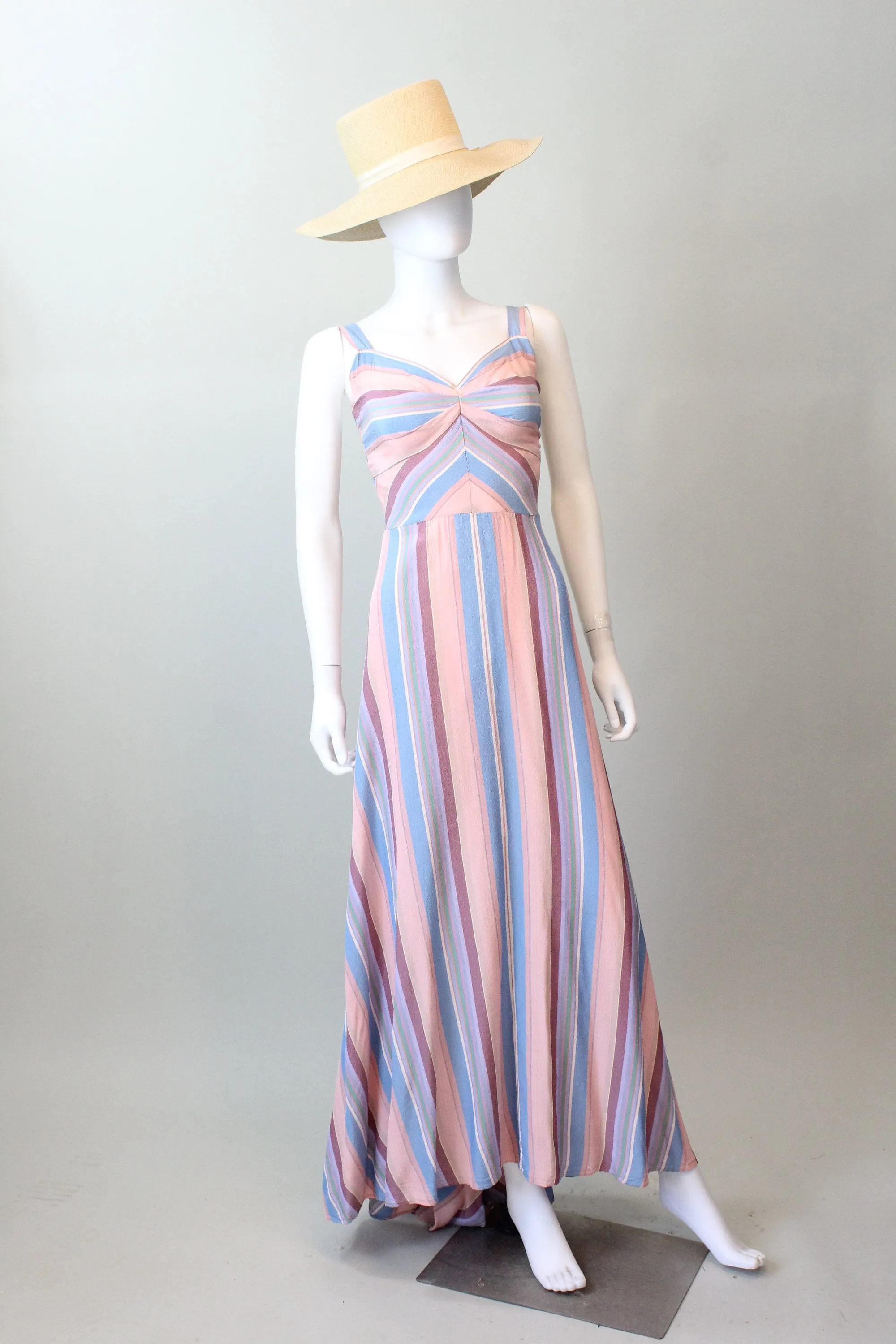 1940s MITERED STRIPES summer dress gown xxs  | new spring summer