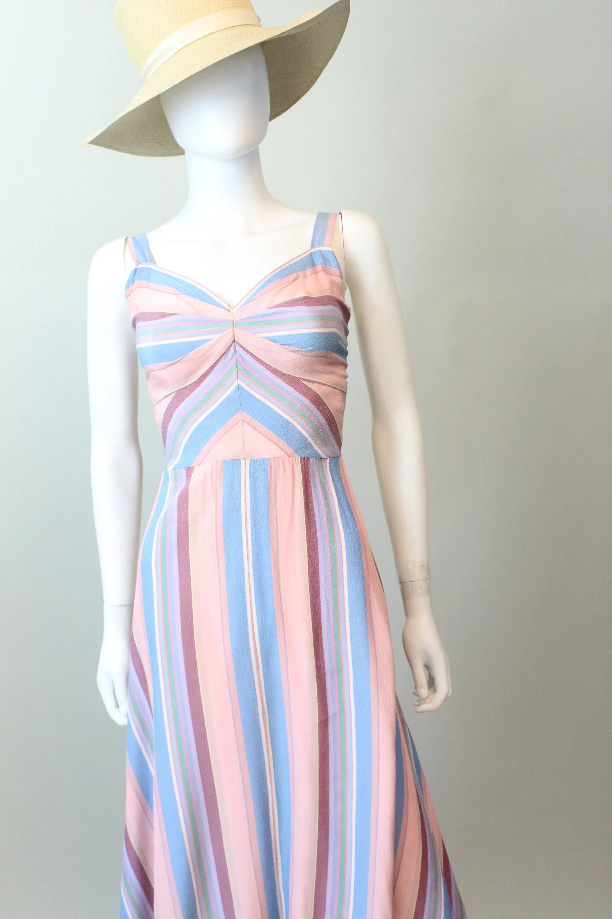 1940s MITERED STRIPES summer dress gown xxs  | new spring summer