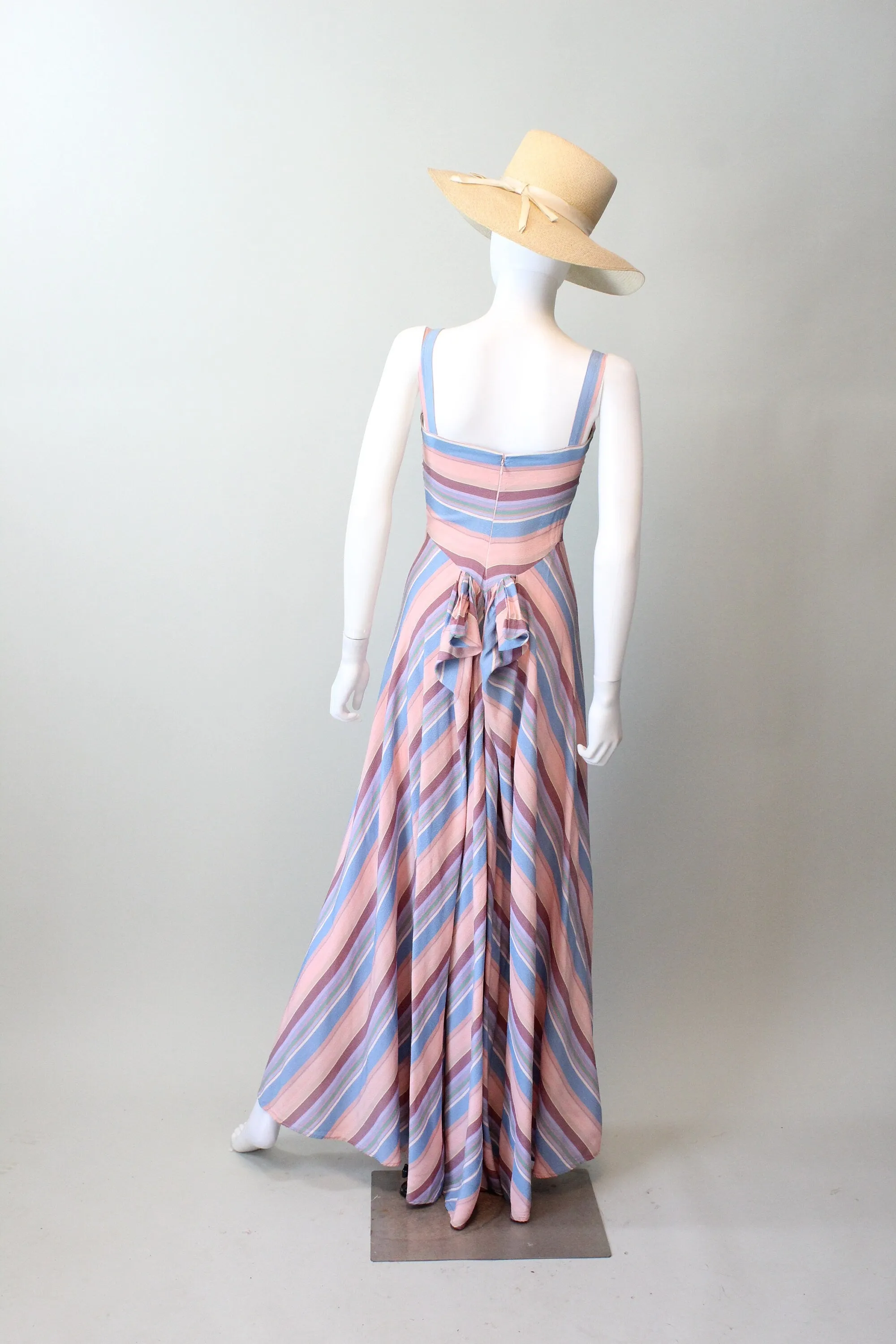 1940s MITERED STRIPES summer dress gown xxs  | new spring summer