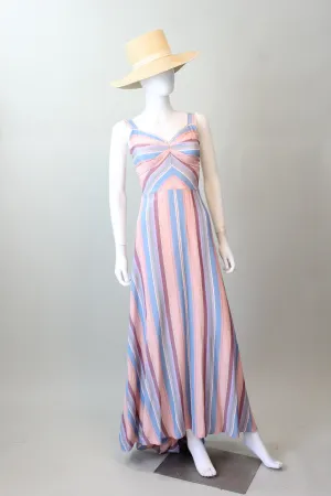 1940s MITERED STRIPES summer dress gown xxs  | new spring summer