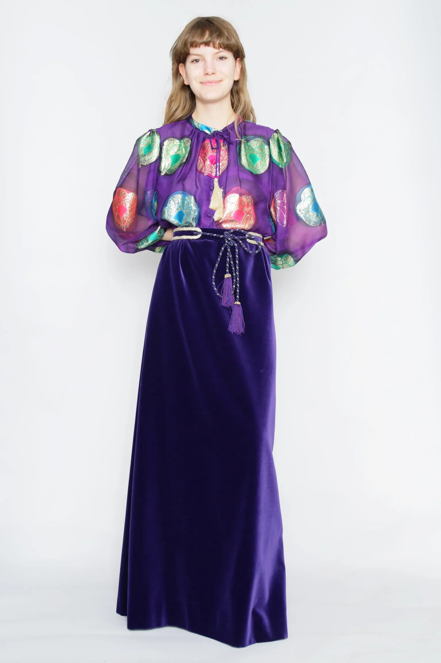 1970s Couture Lurex & Velvet Two-Piece Ensemble M-L