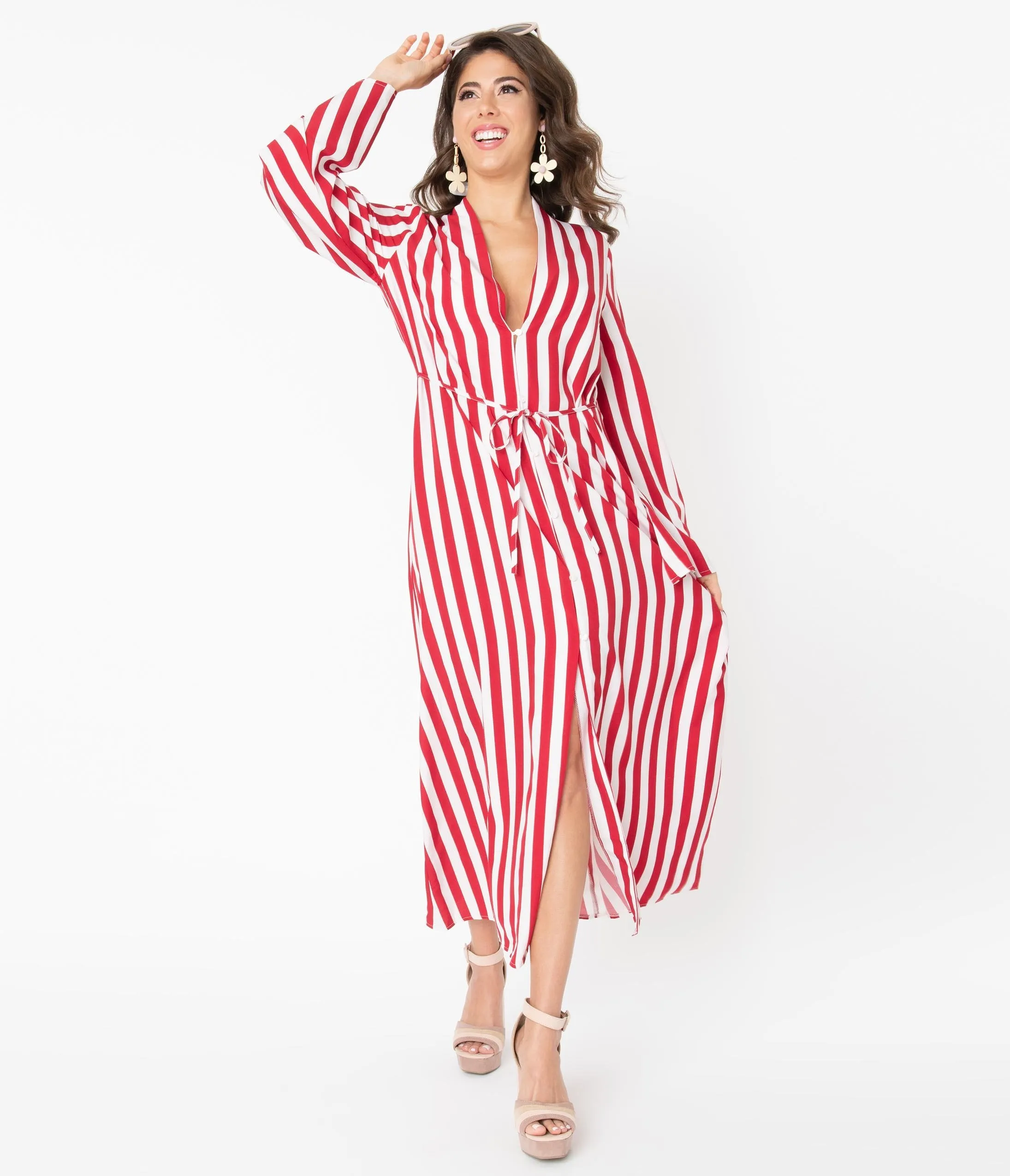 1970s Red & White Stripe Relaxed Maxi Dress