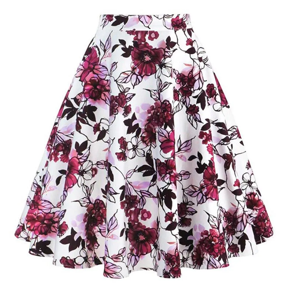 2021 High Waist Women Skirt 50s Rockabilly OL Ladies High Waist A Line Student Party Flare Summer Retro Vintage Skirts Clothes