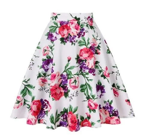 2021 High Waist Women Skirt 50s Rockabilly OL Ladies High Waist A Line Student Party Flare Summer Retro Vintage Skirts Clothes