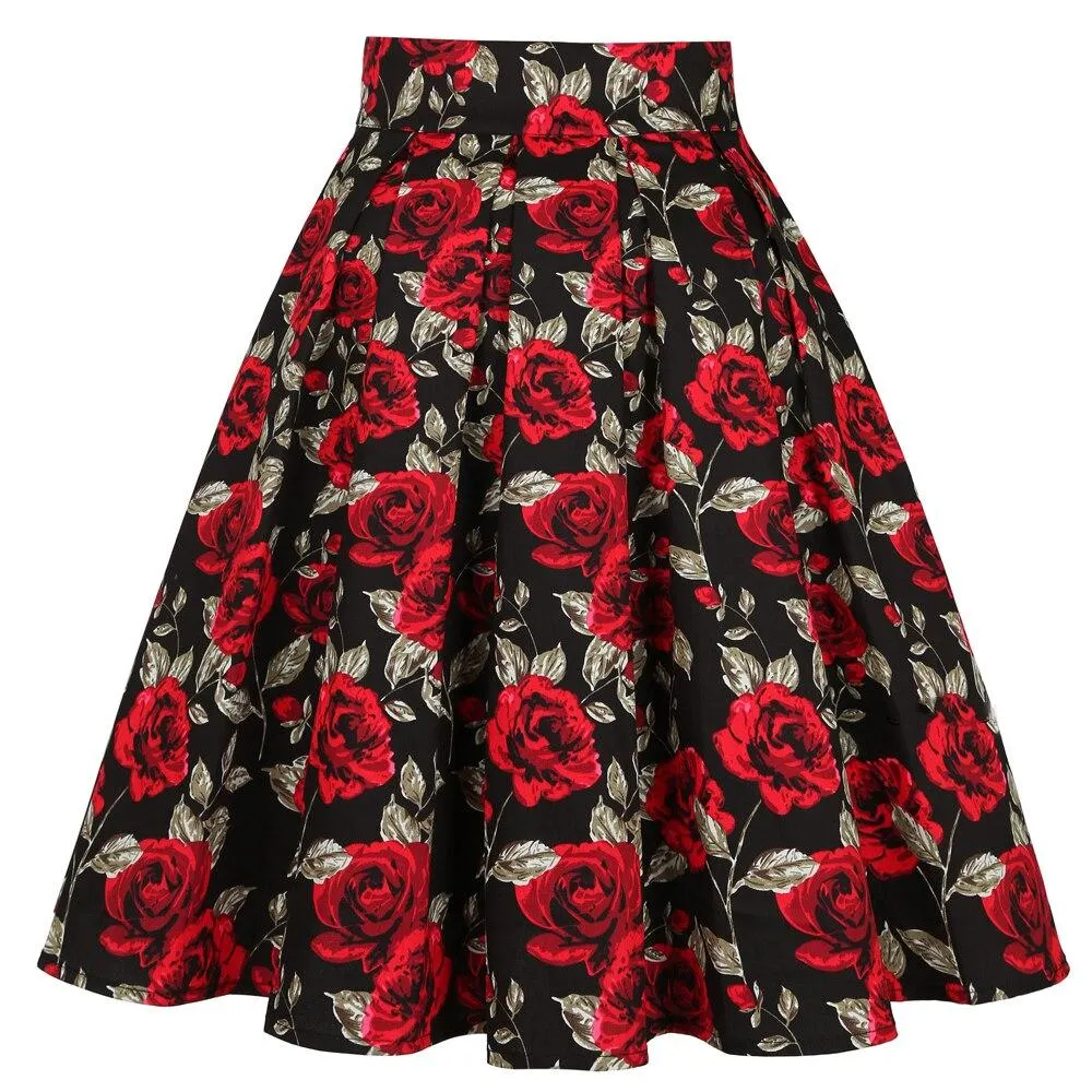 2021 Vintage Pleated Skirt England Style Plaid Print High Waist Womens Retro School Summer Skirt 50s Rockabilly Red Midi Skater