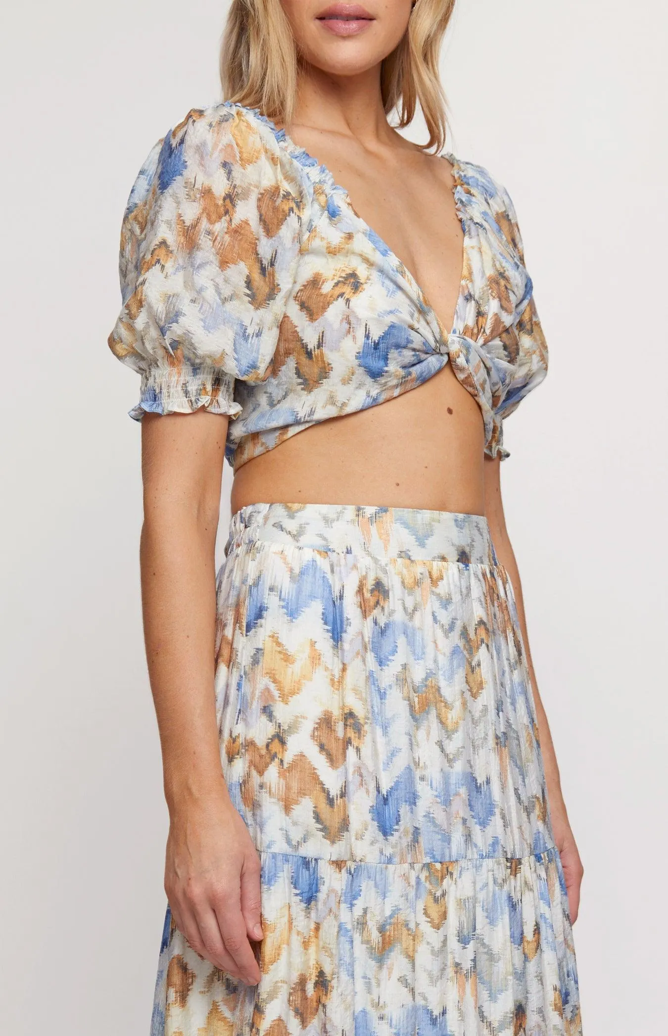 Ada Crop Top & Skirt Set - Blue Print