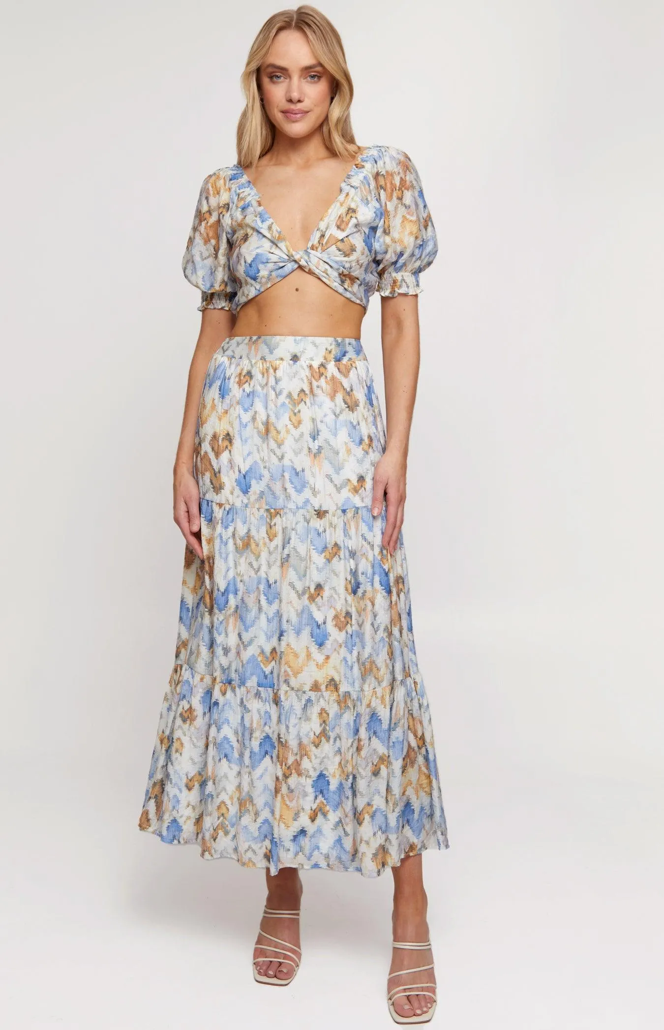 Ada Crop Top & Skirt Set - Blue Print