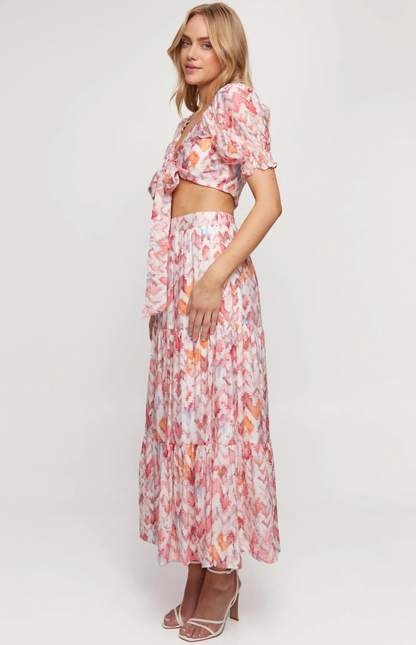 Ada Crop Top & Skirt Set -Red Print