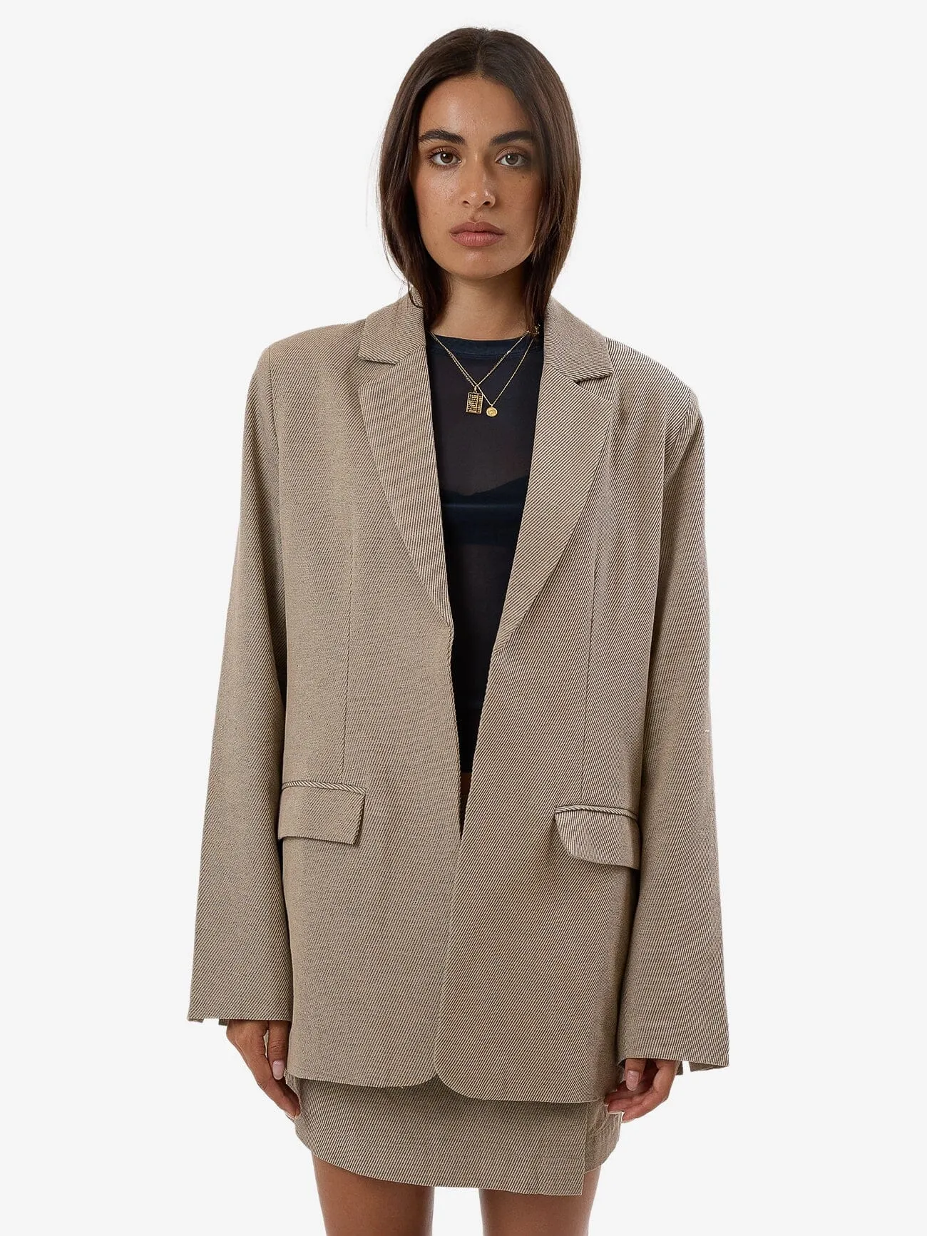 Allegra Twill Suiting Blazer - Tan Black