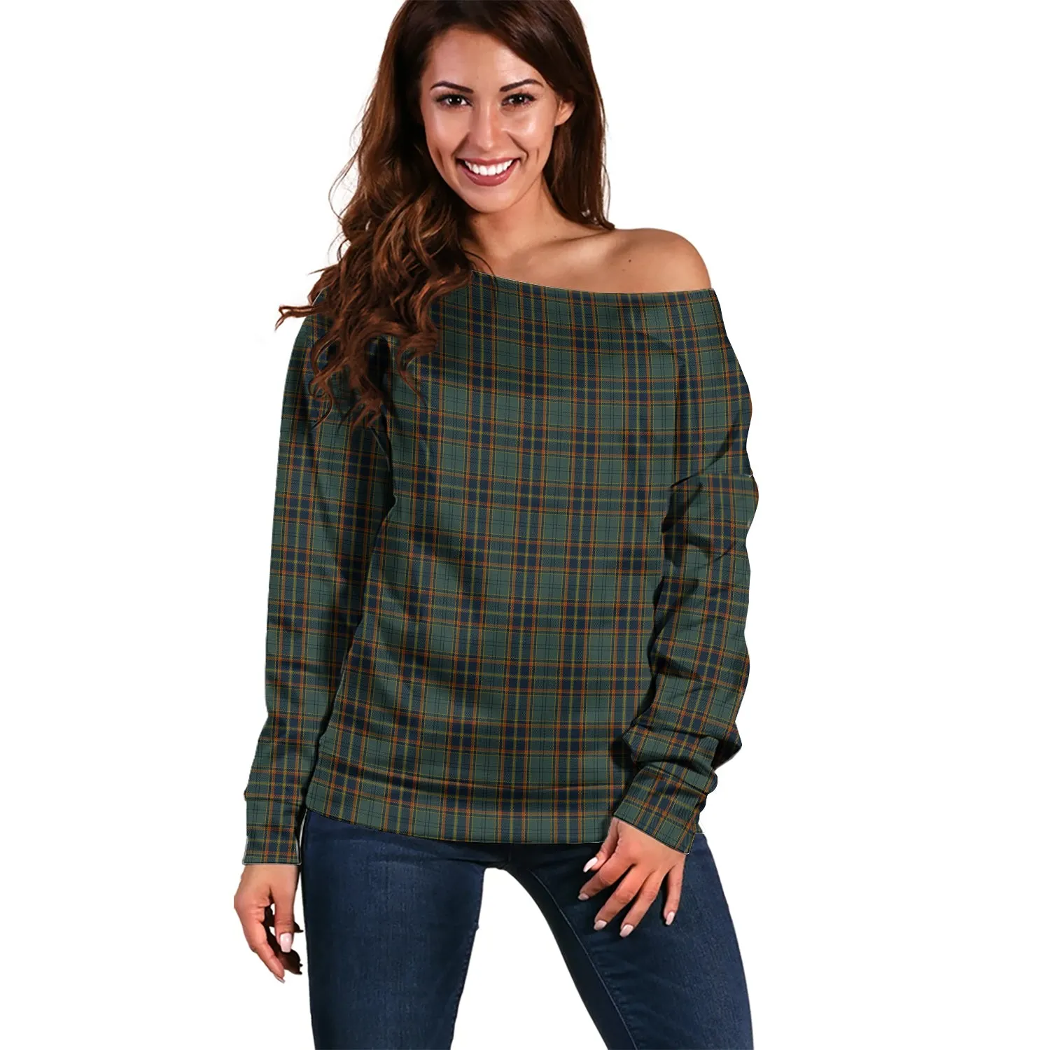 Antrim County Ireland Tartan Off Shoulder Women Sweater