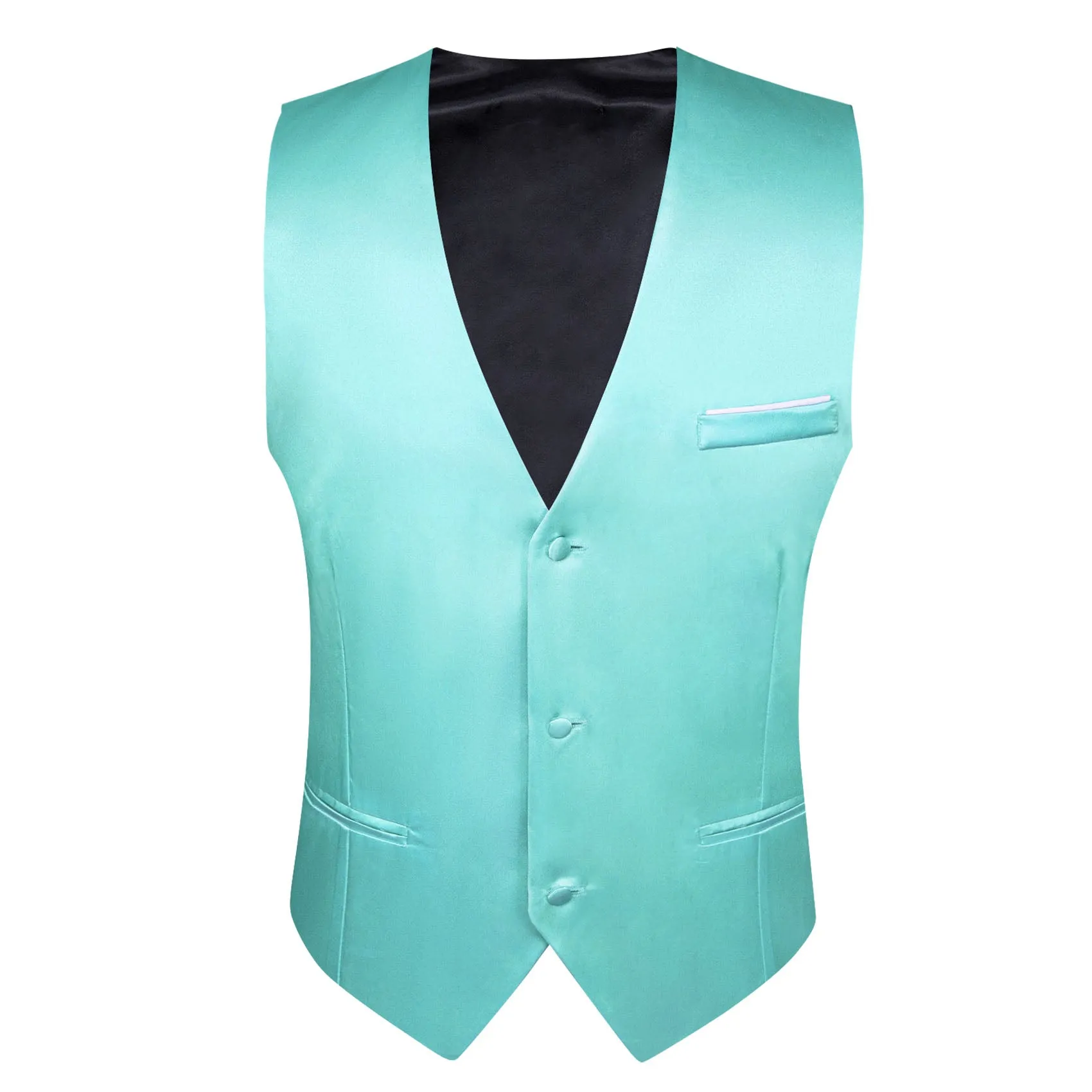 Aqua Blue Solid Satin Men's V-Neck Business Vest