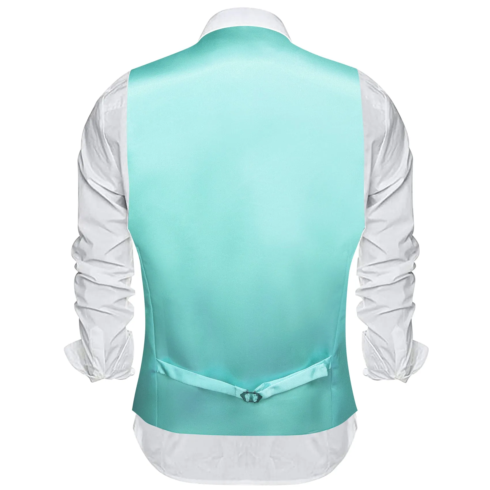 Aqua Blue Solid Satin Men's V-Neck Business Vest