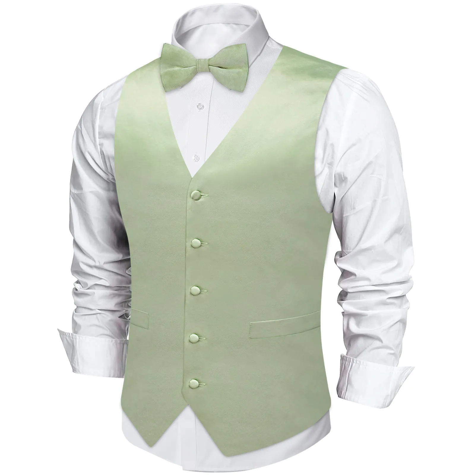 Avocado Green Solid Silk Men's Vest Single Vest