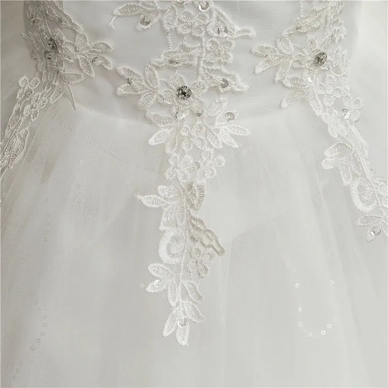 Ball Gown V Neck Lace Wedding Dress with Long Sleeves Vintage Bridal Gown