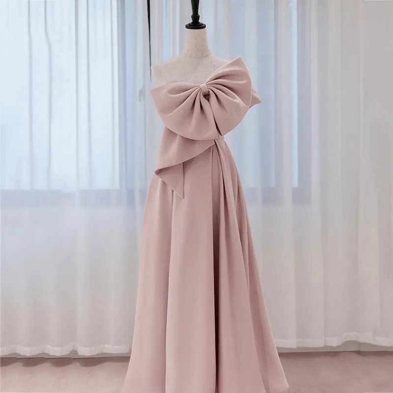 Banquet Evening Dress Female Socialite Temperament  New Arrival Princess Escape Pink Large Bow Fashion Toast Clothing