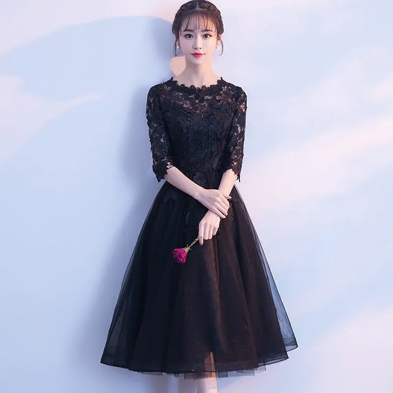 Banquet Evening Dress  New Short Front and Long Back Elegant Party Gathering Dress Black Evening Dress One Piece Dropshipping