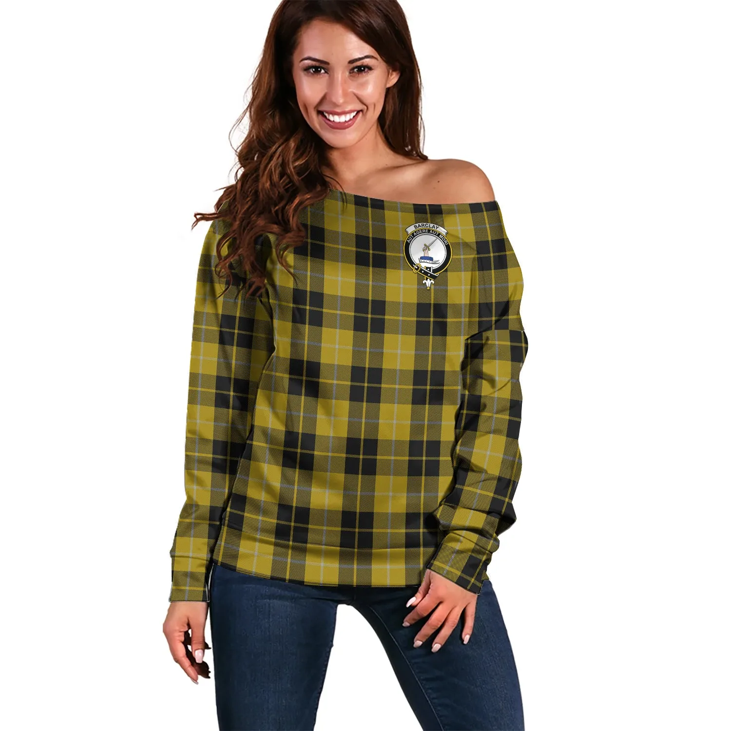 Barclay Dress Tartan Off Shoulder Women Sweater with Family Crest