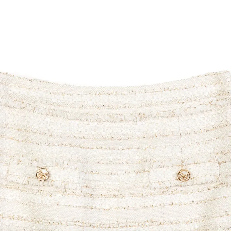 Beige High Waist Tweed Short Skirt