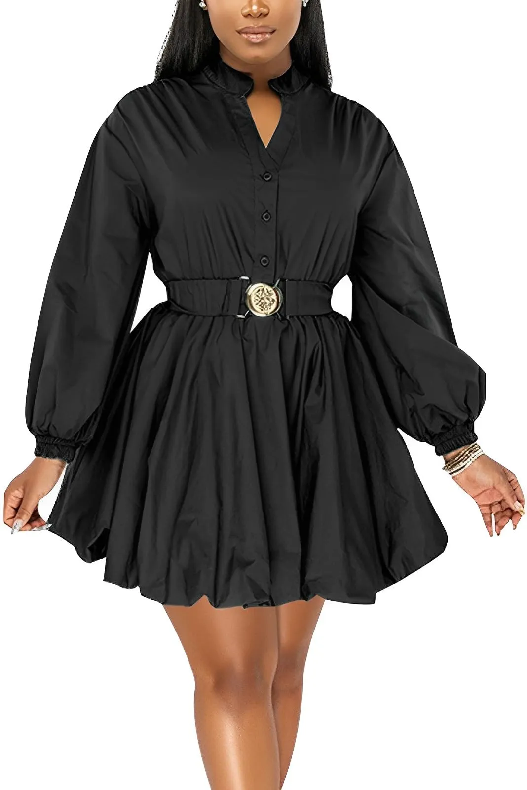 Belted Puff Sleeve Mini Dress