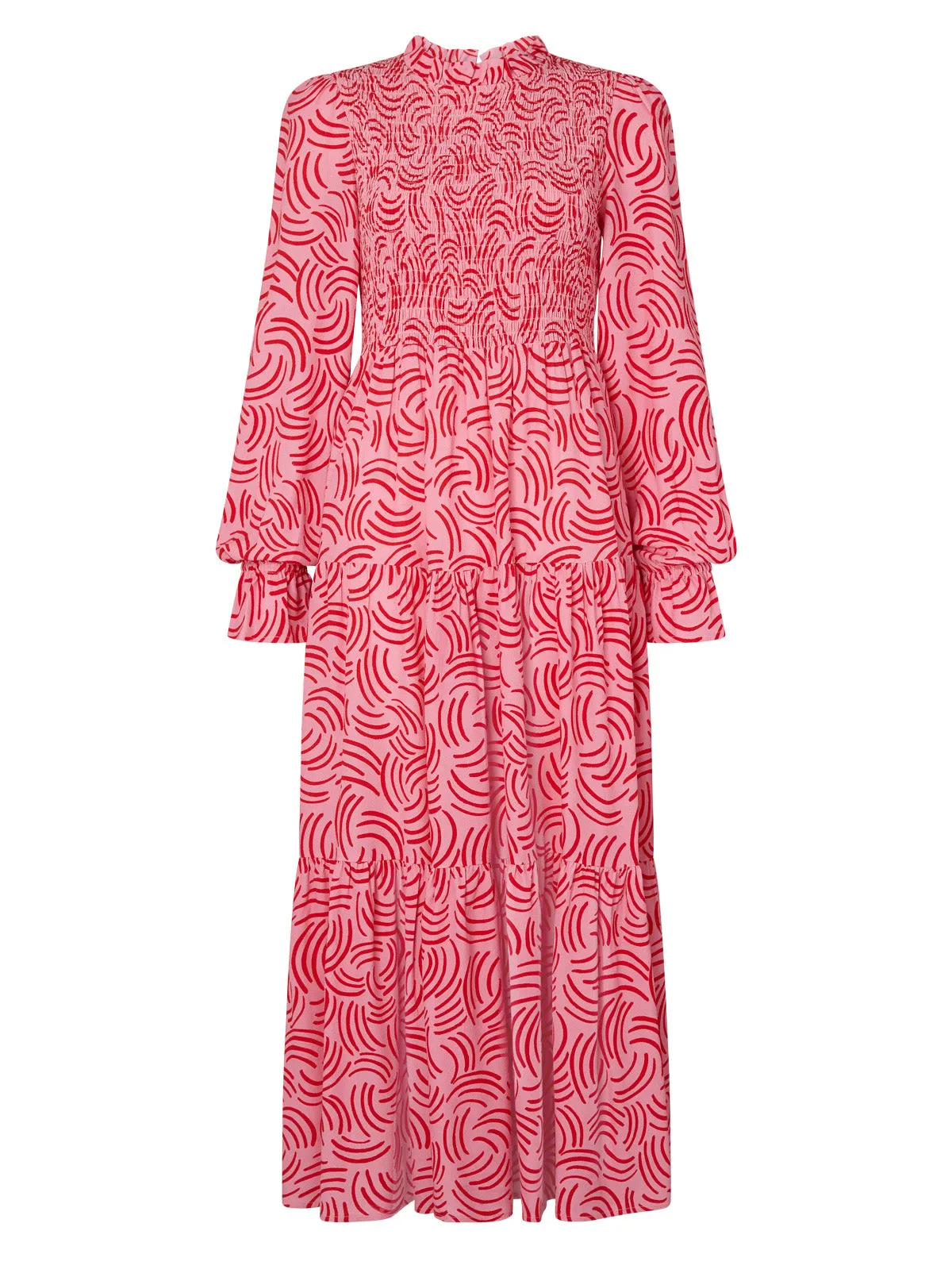 Betsy Pink Geo Shirred Maxi Dress