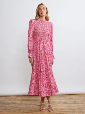 Betsy Pink Geo Shirred Maxi Dress