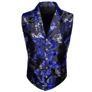 Black Blue Novelty Jacquard Men's Collar Victorian Suit Vest