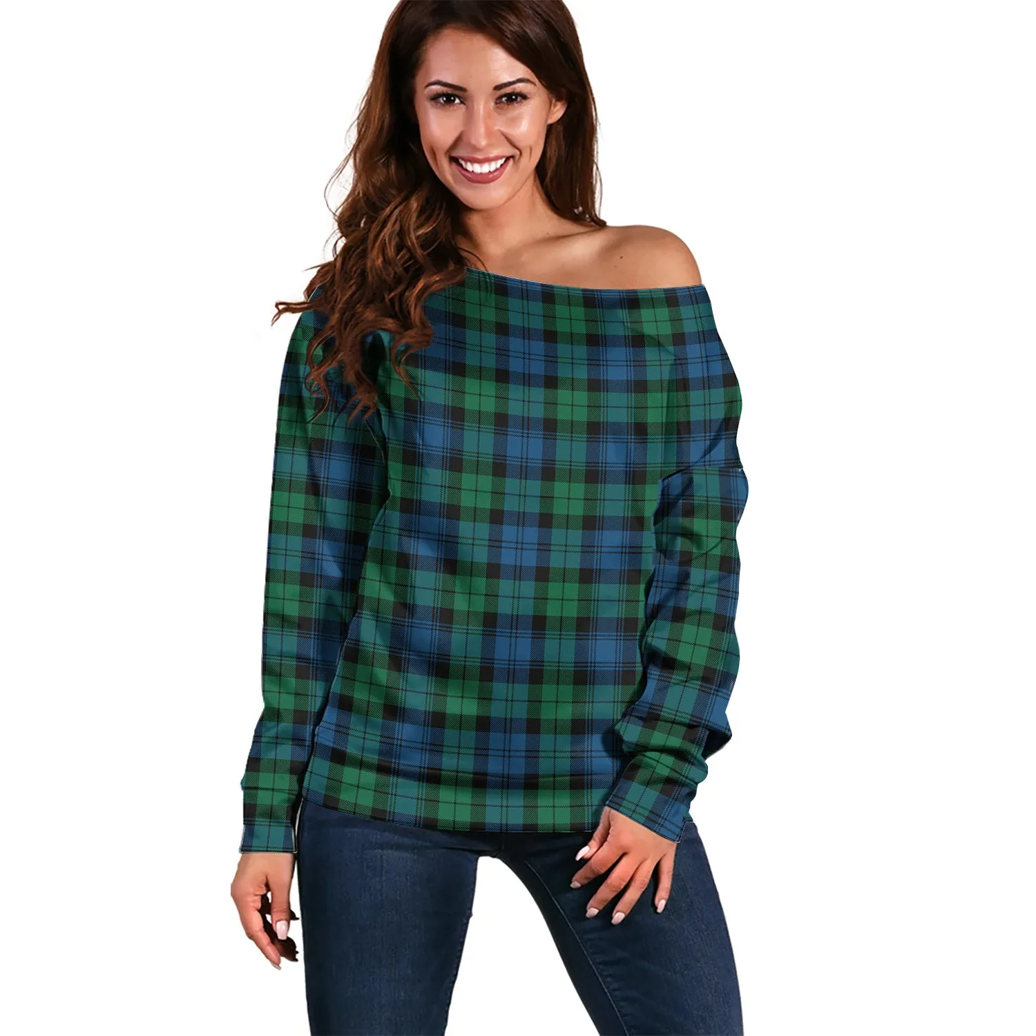 Black Watch Ancient Tartan Off Shoulder Women Sweater