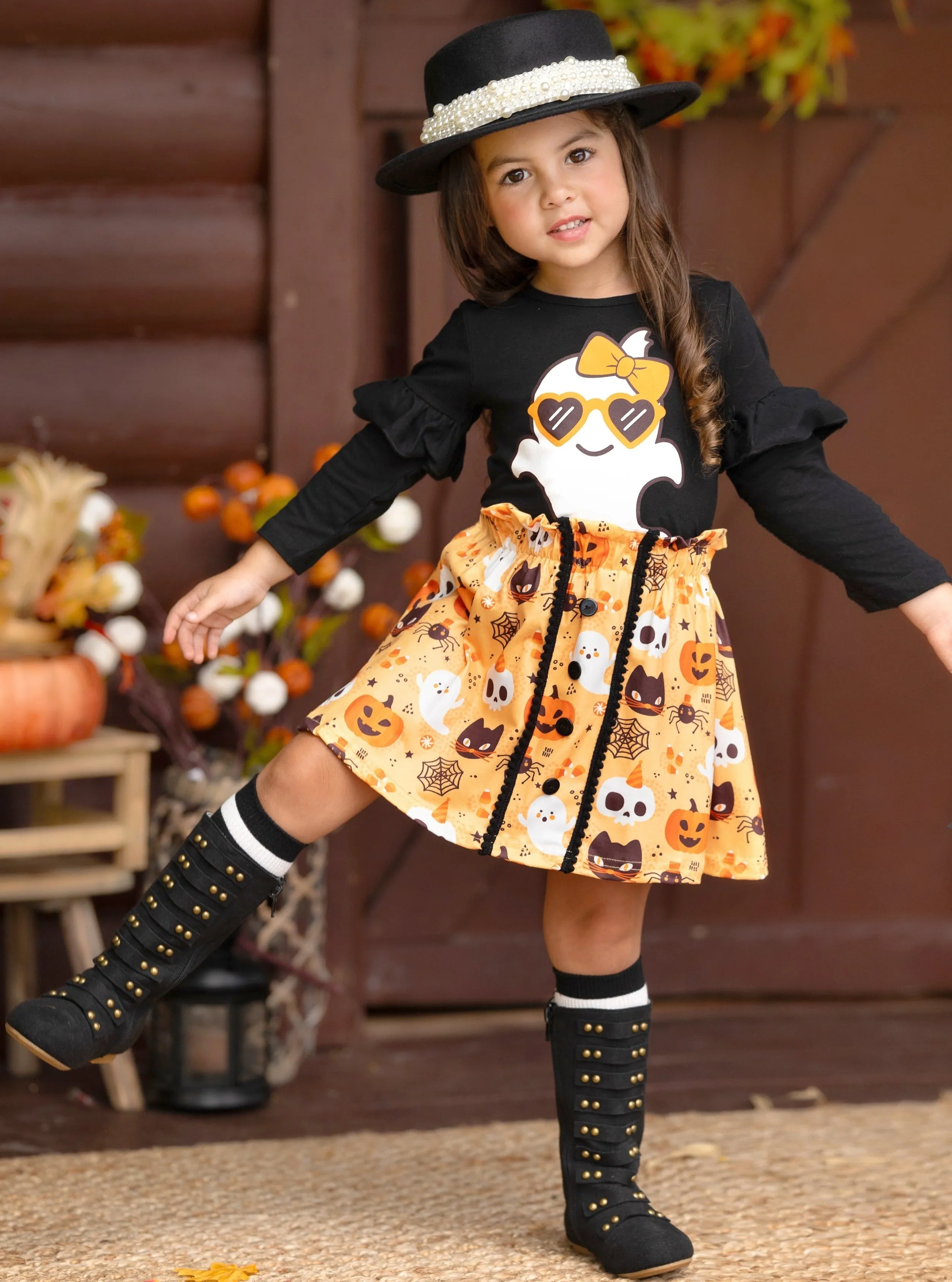 Boo, Felicia Ghost Top And Halloween Skirt Set