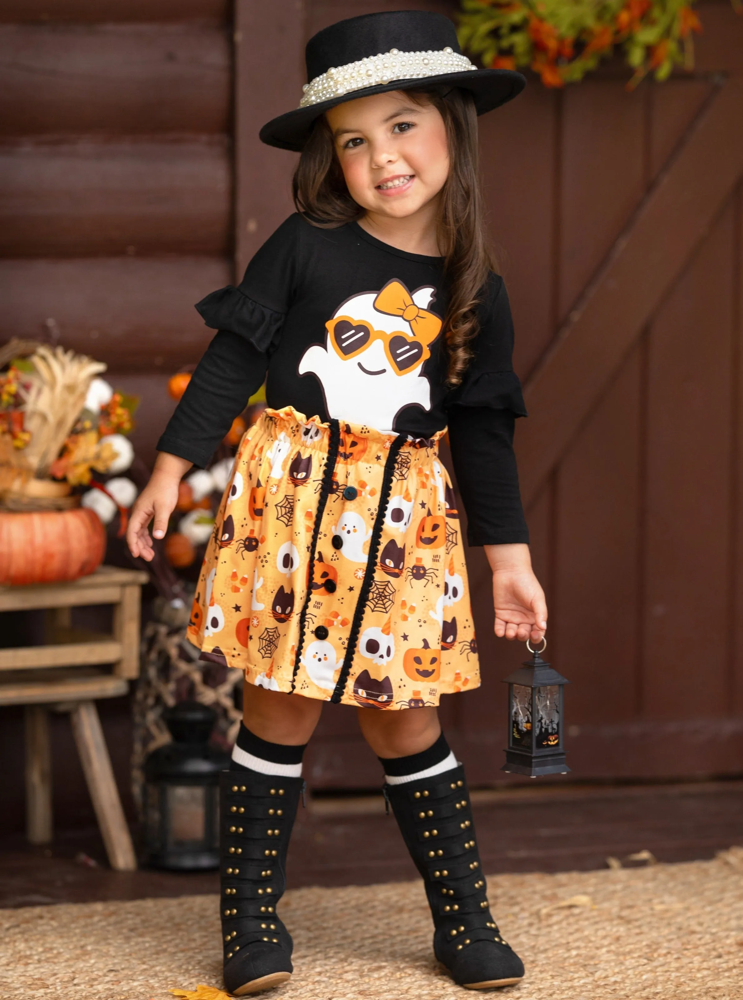 Boo, Felicia Ghost Top And Halloween Skirt Set