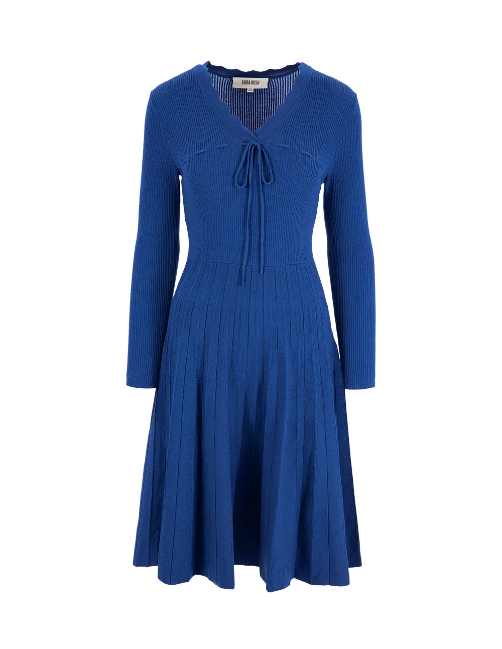 BORA AKSU V-Neck Pleated Hem Drawstring Waist Wool Knitted Dress