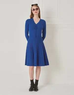 BORA AKSU V-Neck Pleated Hem Drawstring Waist Wool Knitted Dress