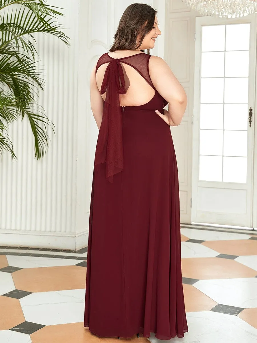 Bow Tie Backless Chiffon High Slit Bridesmaid Dress