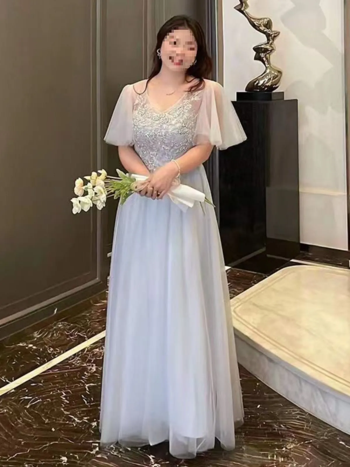 Bridesmaid Dress Dress plus Size Long  Summer Plump Girls 100.00kg Slimming Sisters Group Banquet Host Evening Dress