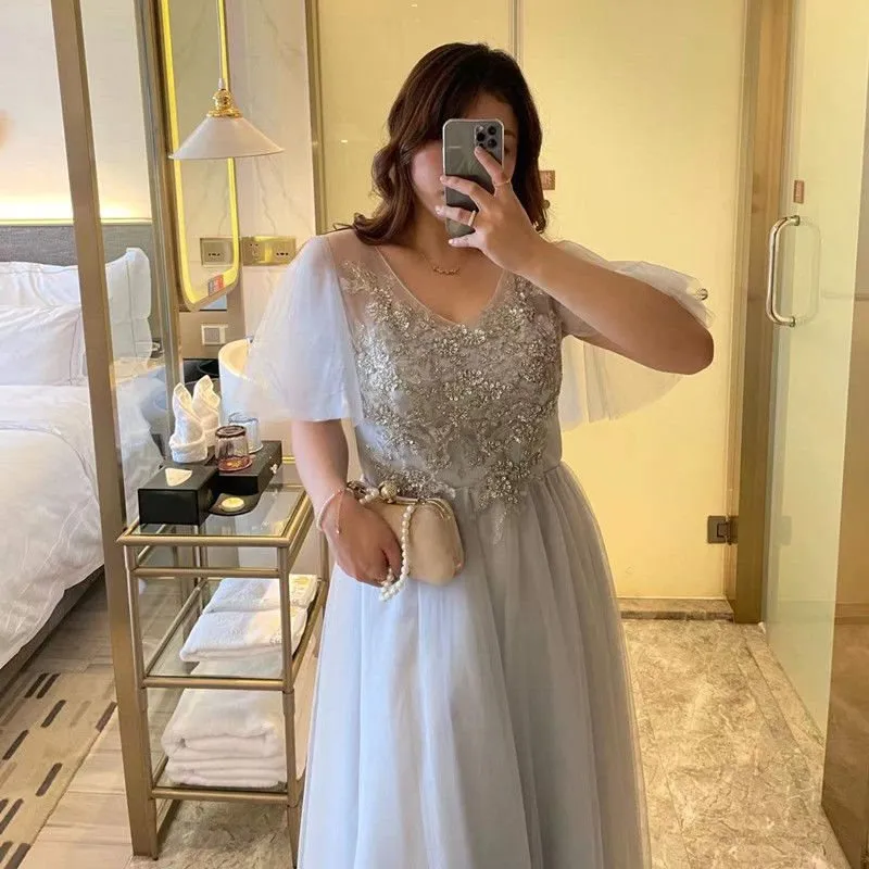 Bridesmaid Dress Dress plus Size Long  Summer Plump Girls 100.00kg Slimming Sisters Group Banquet Host Evening Dress