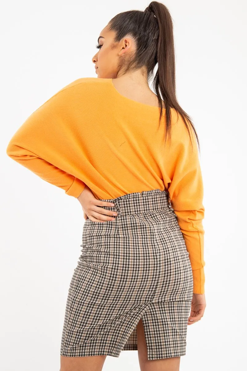 Brown Check Belted Tailored Mini Skirt - Fiona