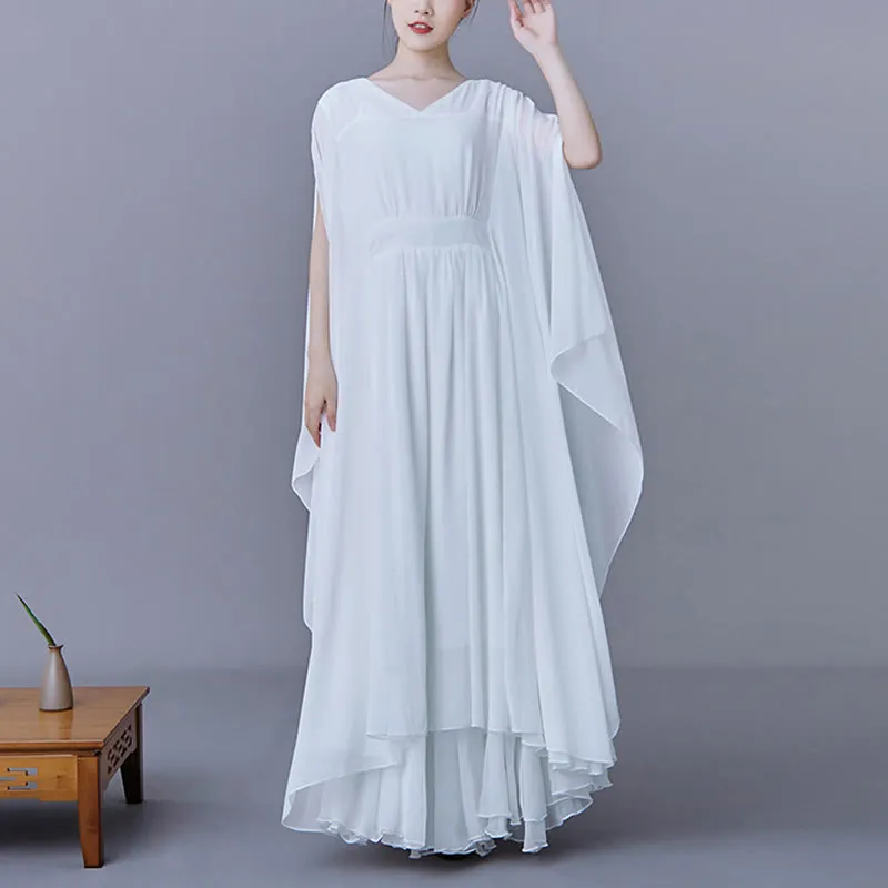 Buddha Stones 2Pcs Plain Midi Dress Skirt Chiffon Dance Zen Clothing Women's Set