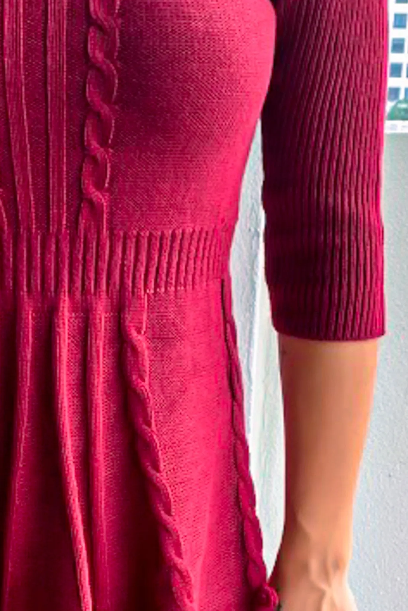 Burgundy Sweater Dress With Button Detail