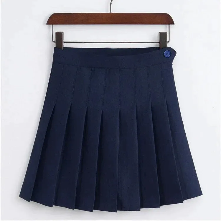 Casual Pleated High Waist Button Mini Skirt