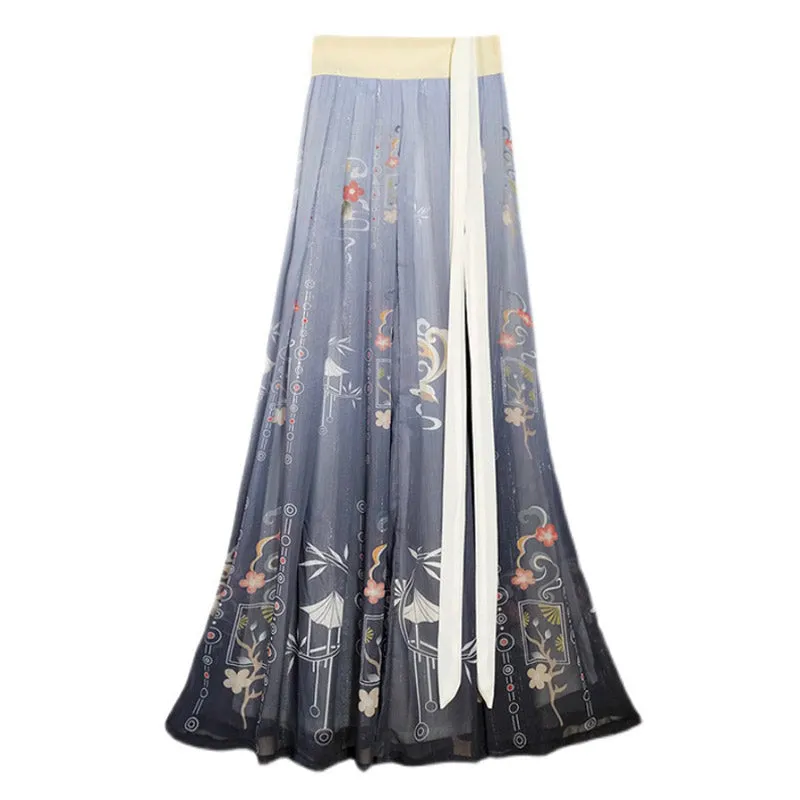 Chinese Style Han Element Printed Pleated Skirt for Women Multiple Styles Available- Clearance Special