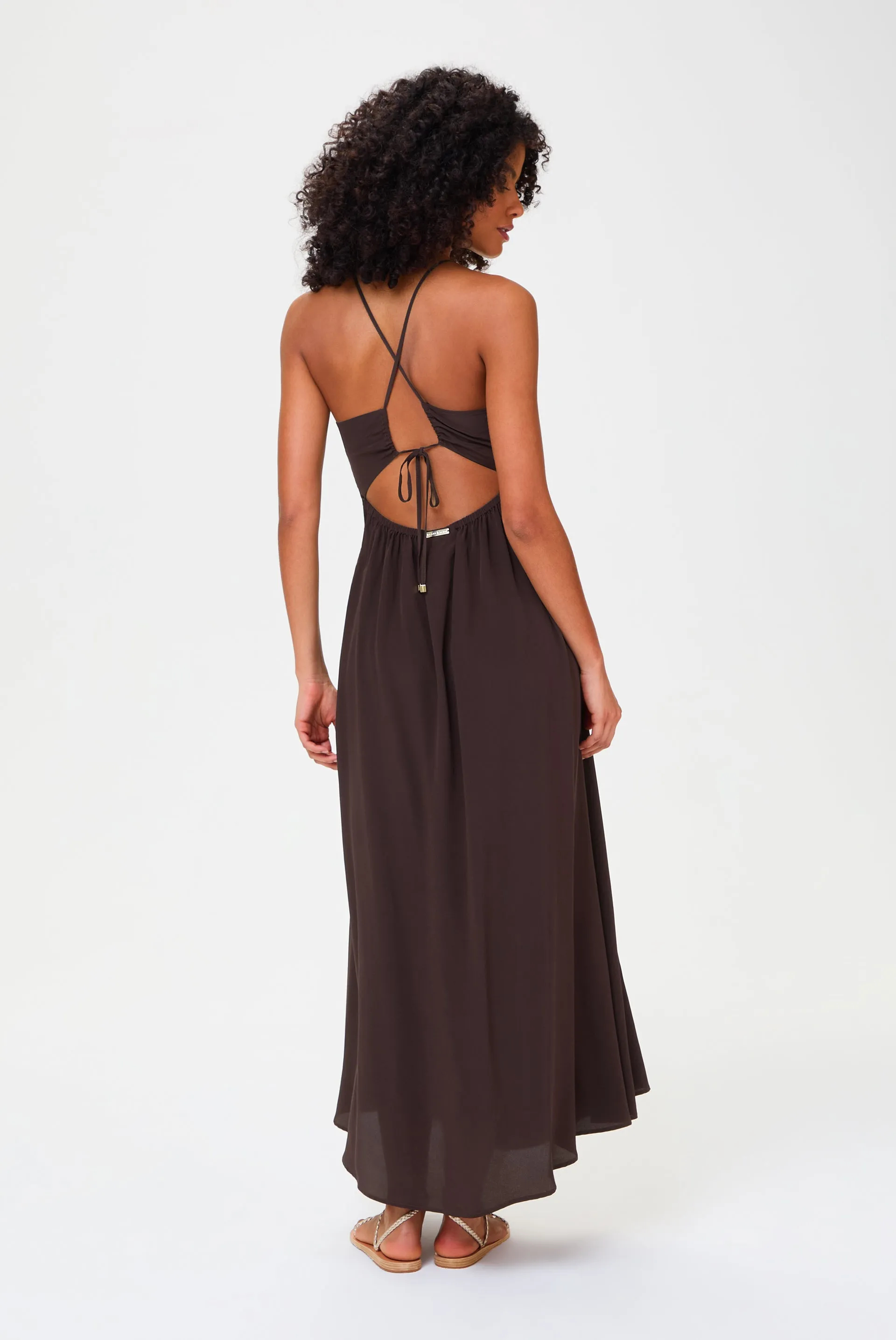 Coco Palm Silk Cross Back Maxi Dress