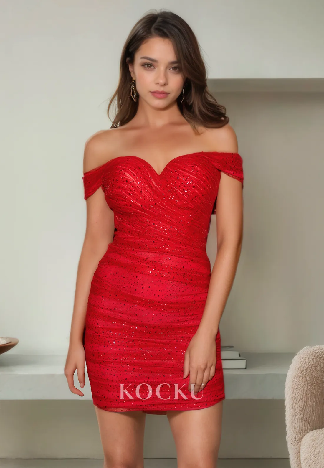 Couture & Ornate Off-Shoulder Sheath Sparkly Party Homecoming Dress