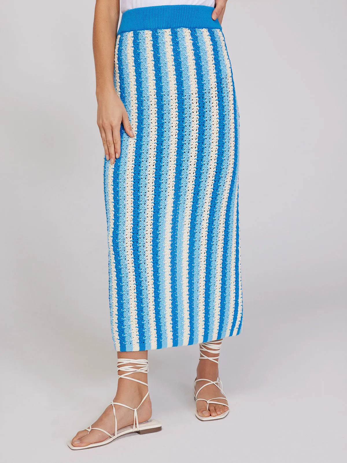 Delphine Blue Stripe Knit Midi Skirt