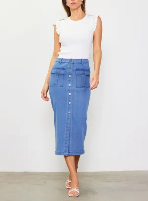 Denim Button Down Midi Skirt