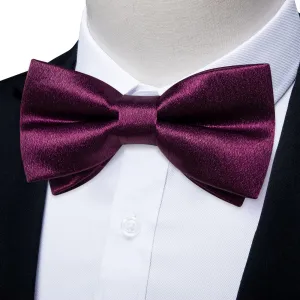 DiBanGu Silk Bow Tie Shining Plum Purple Solid Mens Pre-Tied Bowtie Handkerchief Cufflinks Set