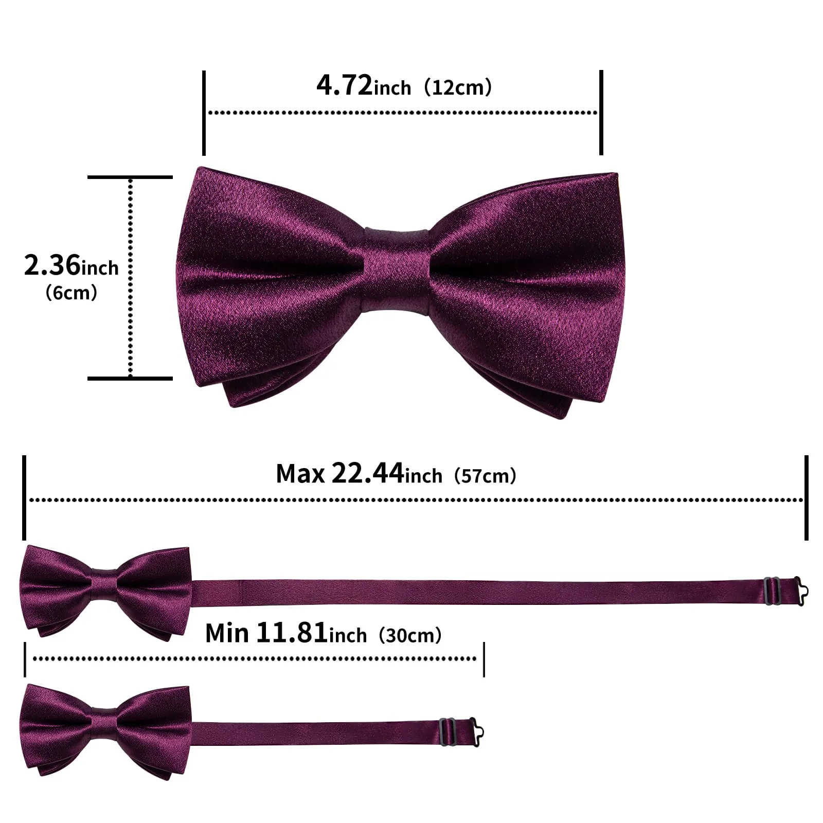 DiBanGu Silk Bow Tie Shining Plum Purple Solid Mens Pre-Tied Bowtie Handkerchief Cufflinks Set