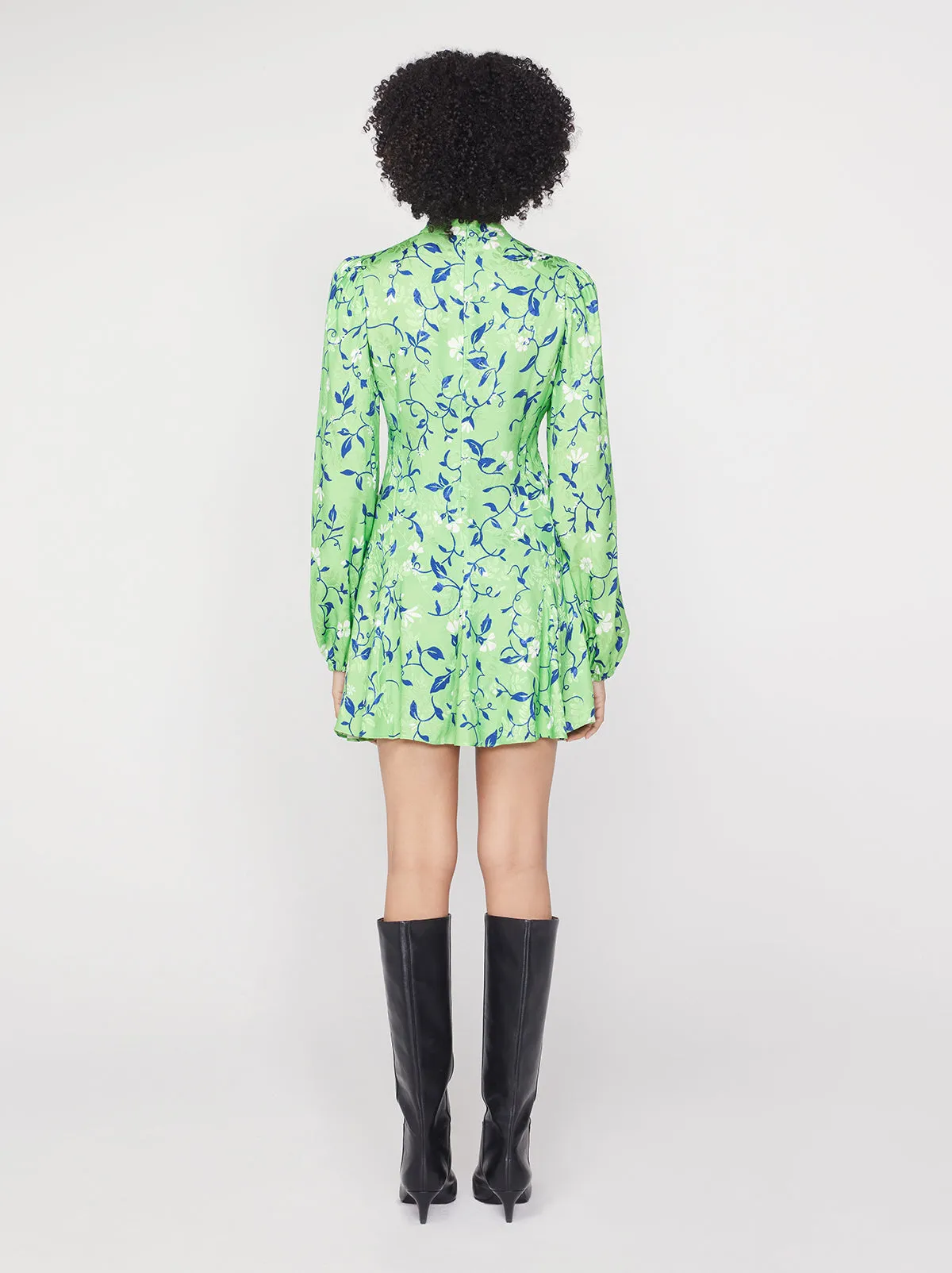 Doretta Green Vine Print Mini Dress