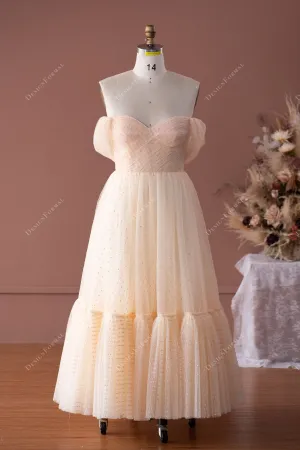 Dot Tulle Off Shoulder Tea Length fairy Formal Dress